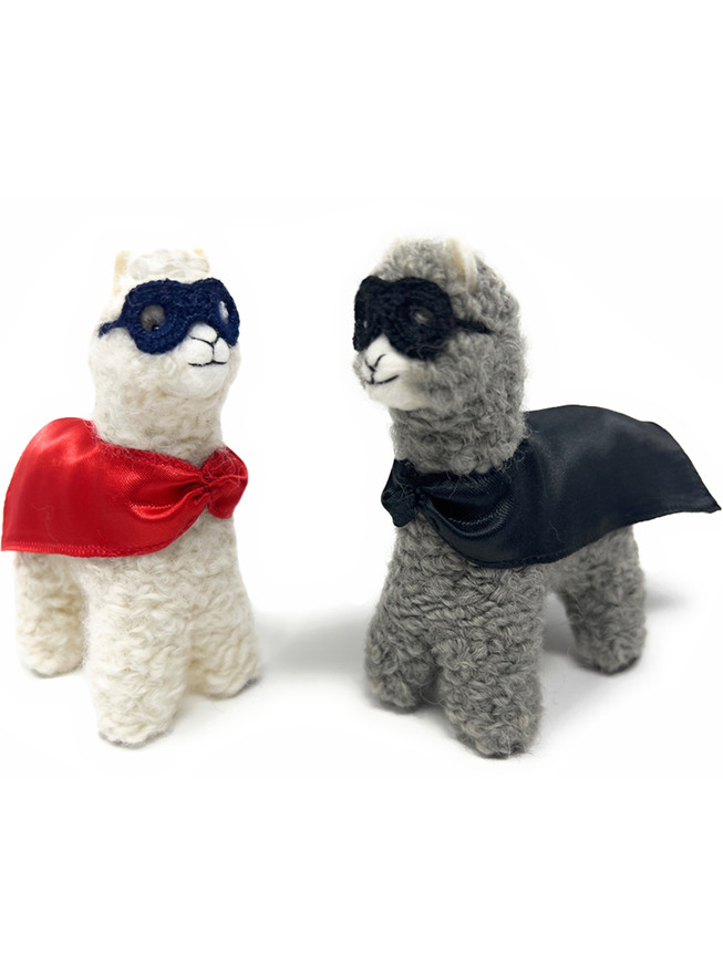 Alpaca Super Heros! - Handmade Felted 5" Figurines Showing both colors.