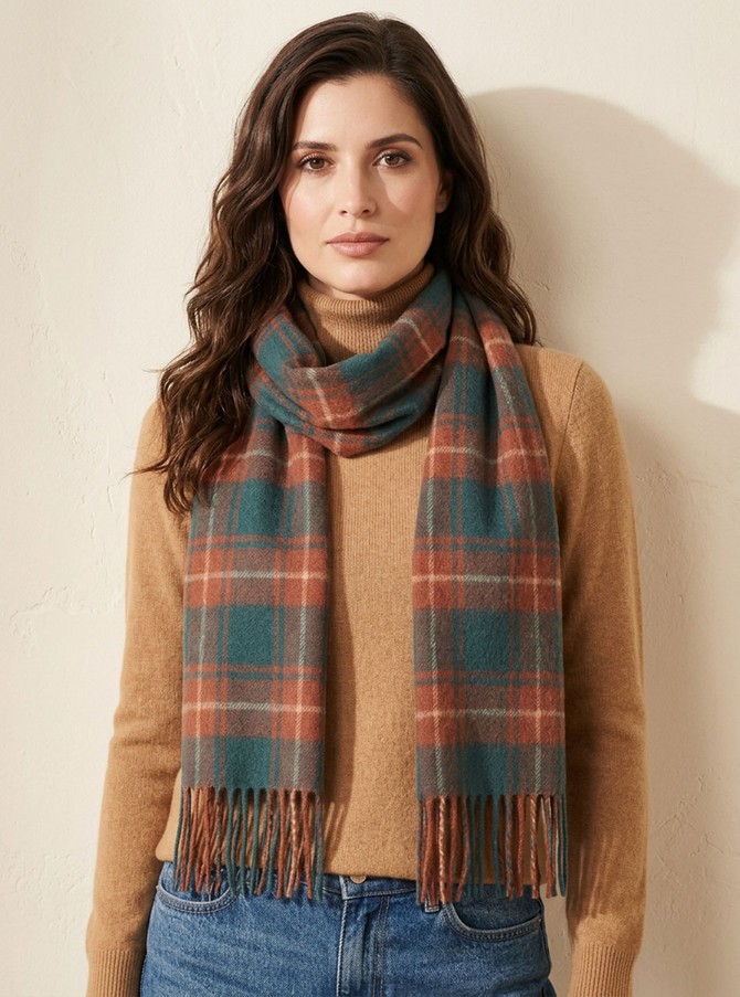 Tribeca Tartan Plaid Alpaca Scarf on Woman.