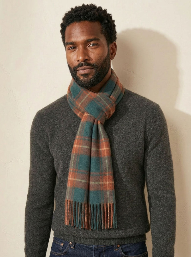 Tribeca Tartan Plaid Alpaca Scarf on Man.