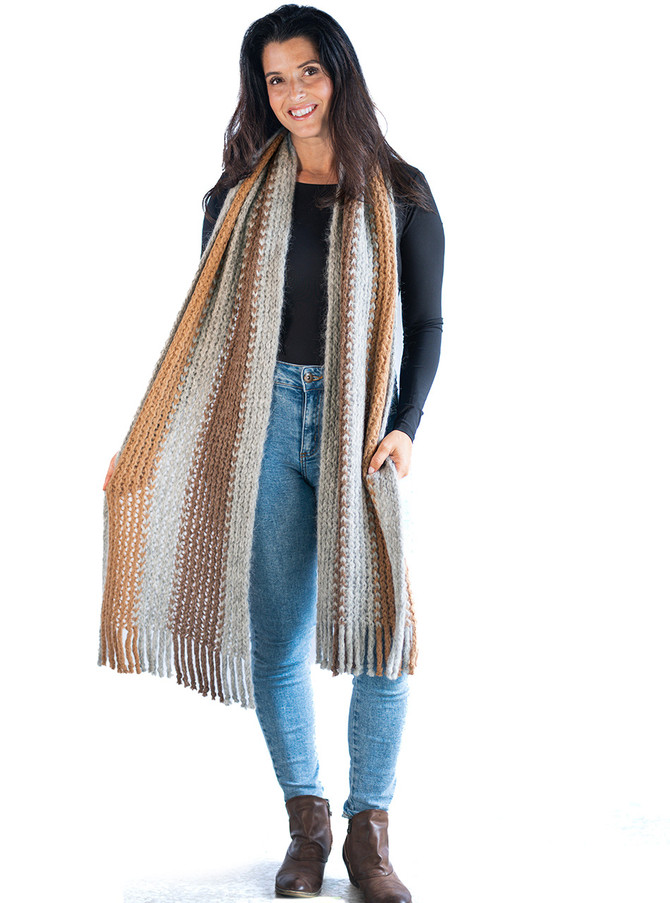 Chunky Knit Amberly Suri Alpaca Scarf, Long on Model.