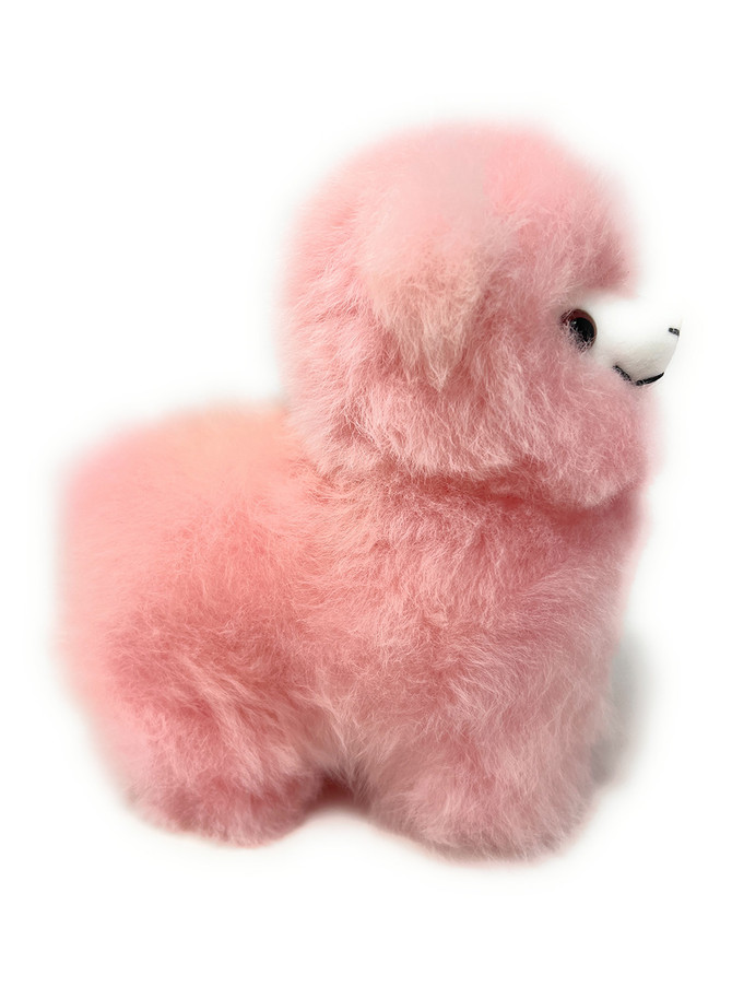 Fluffy Anime Alpaca Fur Plushie Stuffed Animal - Pink, Side.