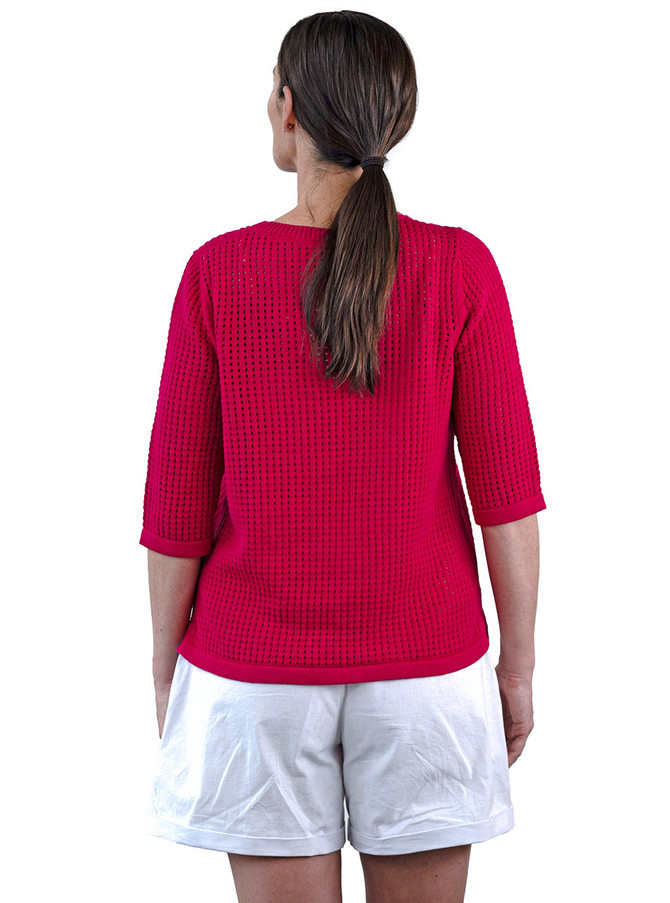Women's Alpaca & Tangüis Cotton Openwork Pullover Sweater - Back