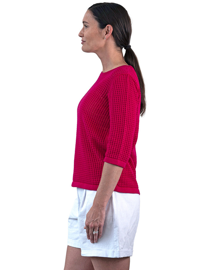 Women's Alpaca & Tangüis Cotton Openwork Pullover Sweater - Side