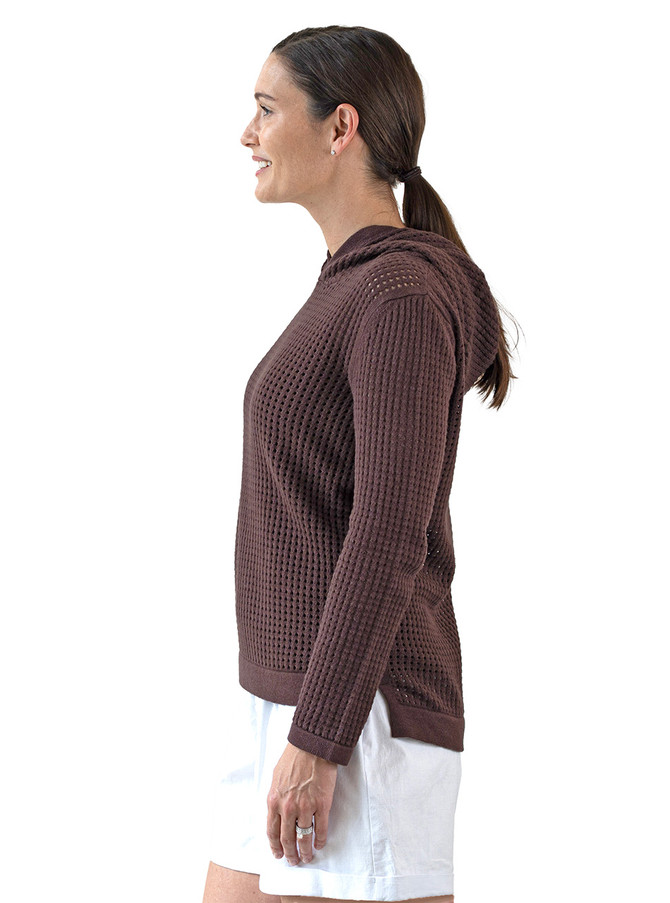 Women's Alpaca & Tangüis Cotton Openwork Pullover Hoodie - Side