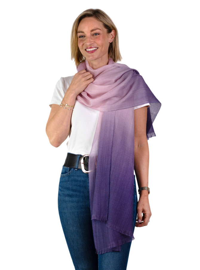 Hand dyed Ombre Baby Alpaca & Silk Shawl on model