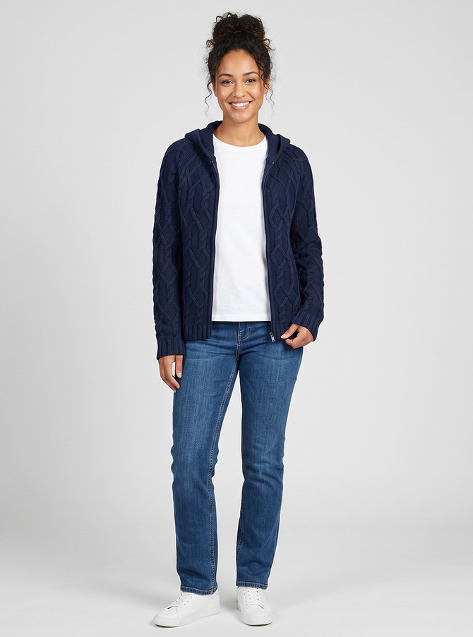 Twisted 100% Alpaca Wool Zip Hoodie, Cable Knit Sweater, full image.