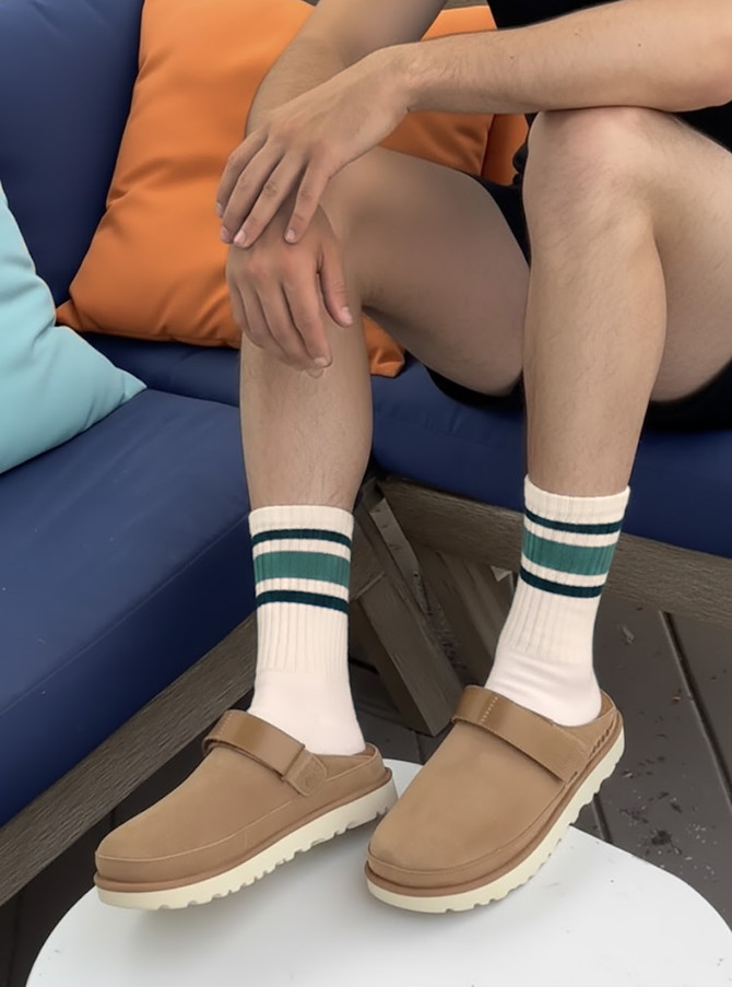 Heritage Crew Alpaca & Pima Cotton Socks on man.