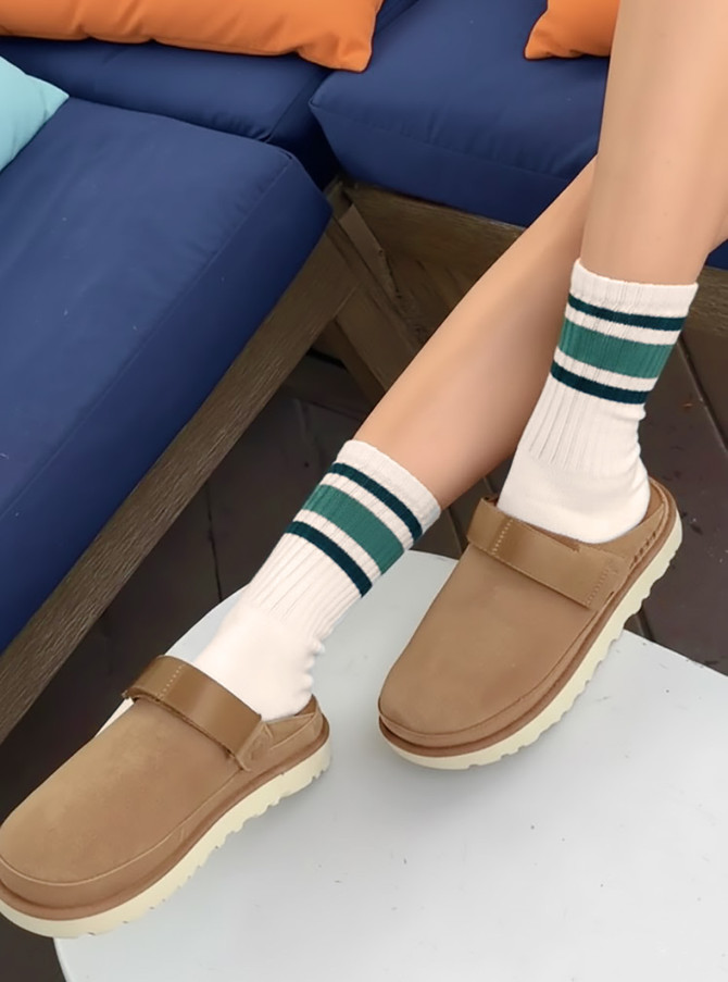 Heritage Crew Alpaca & Pima Cotton Socks, on woman.