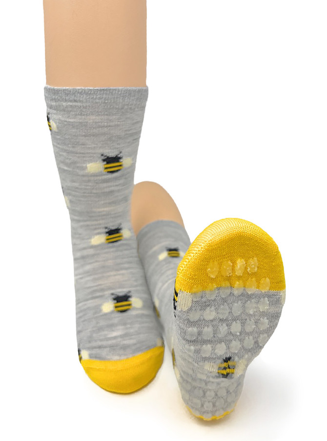 Bee Happy Alpaca Kids Grippy Socks, non-slip tread