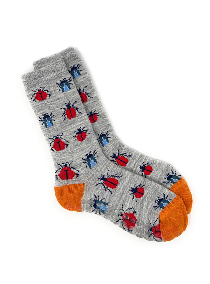 Creepy Crawly Alpaca Kids Grippy Socks, flat