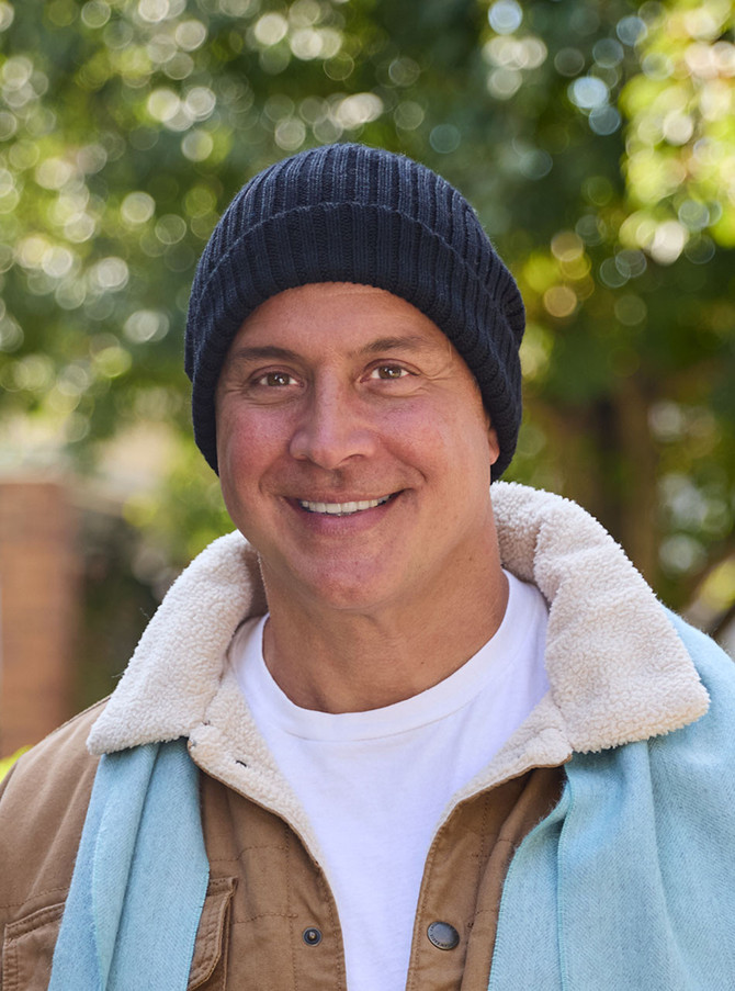 Adjustable Ribbed Beanie Cap in 100% Alpaca Wool on model