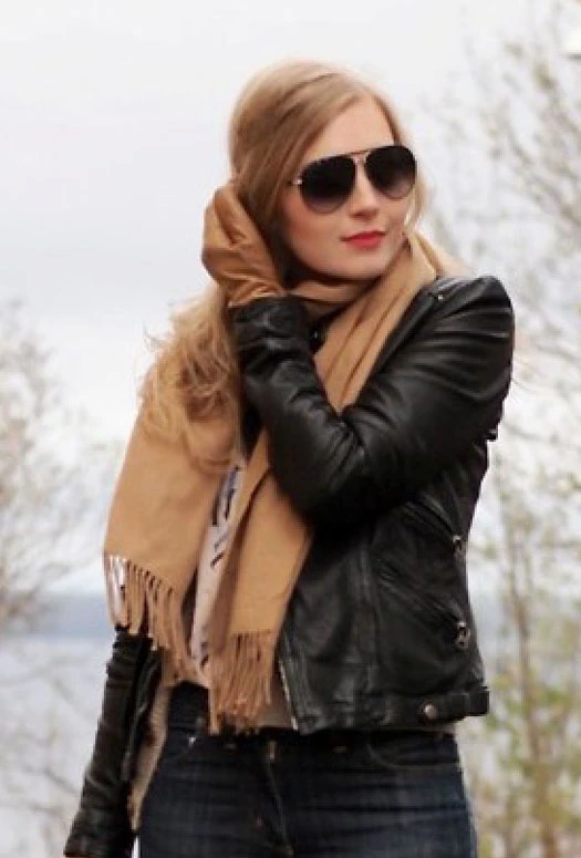 Solid 100% Baby Alpaca Wool Scarf on Model
