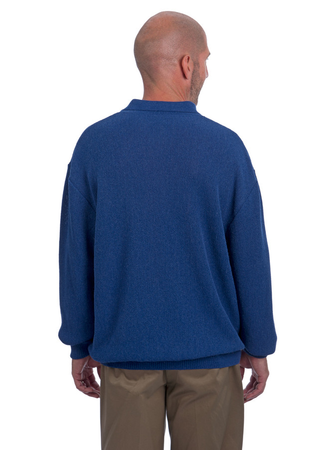 Men's Fairway Links Baby Alpaca Polo Sweater On model - Back.