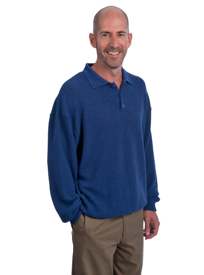 Men's Fairway Links Baby Alpaca Polo Sweater On model - Side.