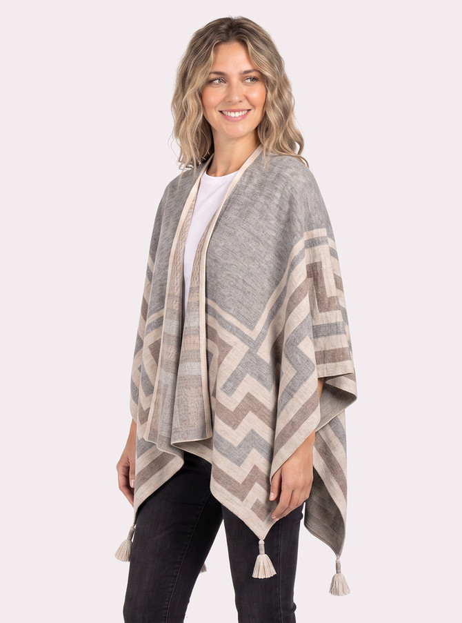 Maze Cape Baby Alpaca Poncho quarter view on model with jeans and a tshirt