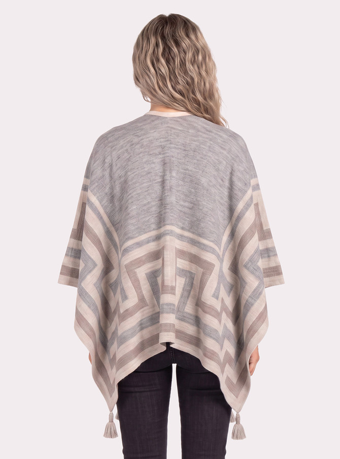 Maze Cape Baby Alpaca Poncho back view on model with jeans and a tshirt