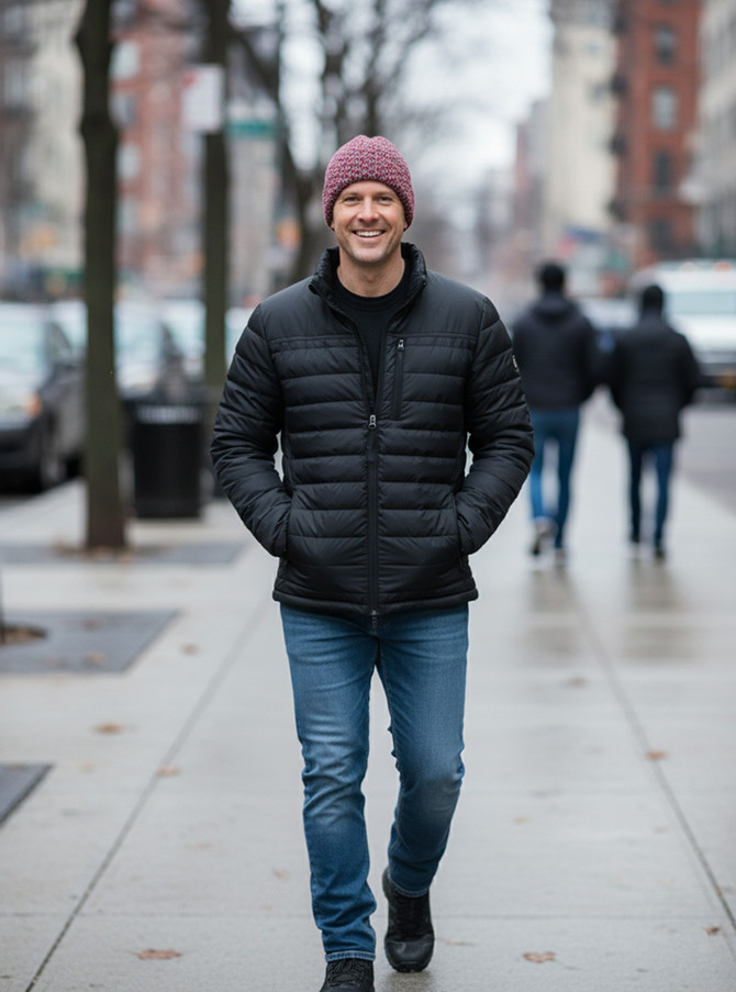 Birdseye jacquard knit Alpaca Beanie Front, Lifestyle, on Male Model