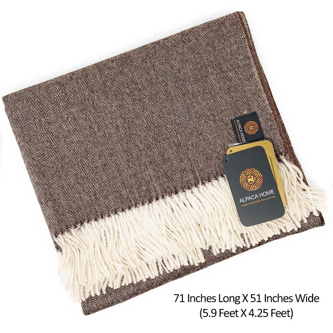 100% Baby Alpaca Wool Herringbone Throw Blanket size