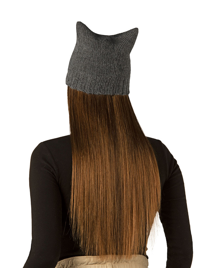 Mochi Cat Ears Alpaca Beanie On Model Back view.