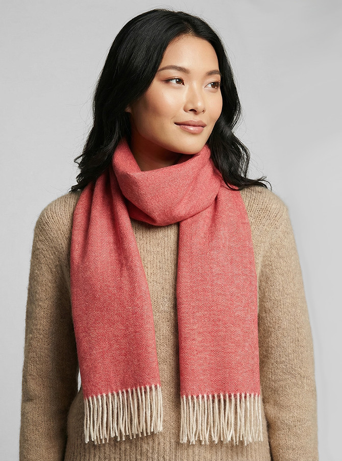 Herringbone Scarf - 100% Baby Alpaca, Chestnut, looped - main image