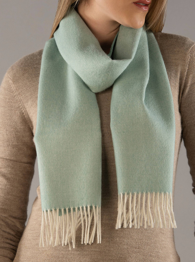 Herringbone Scarf - 100% Baby Alpaca, Sage, close up