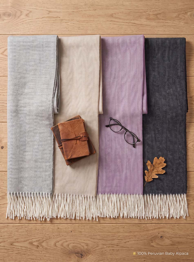 Herringbone 100% Baby Alpaca Wool Scarves - Flatlay of four scarves