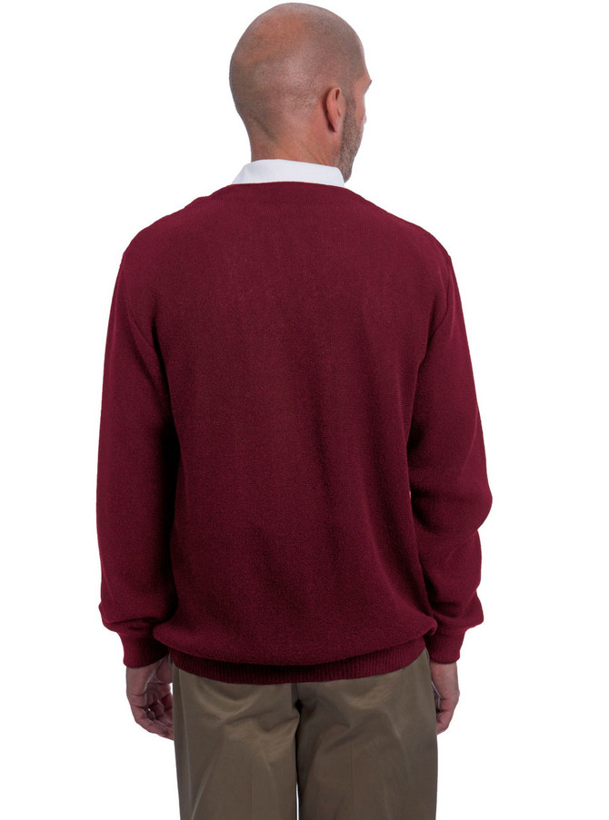 Men's Palmer Braid Alpaca Golf Cardigan, On Model - Back - Cranberry Wheat