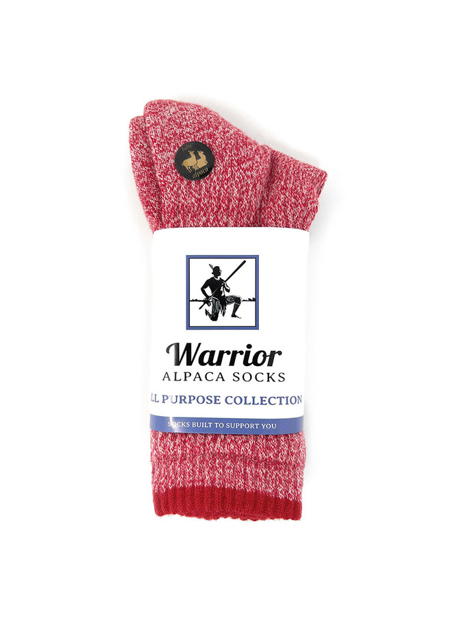 Everyday Cushion Mid-Crew Alpaca Socks, Red / White, in Package.
