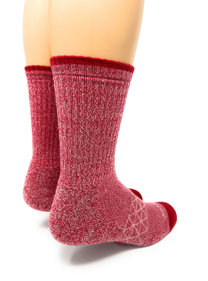 All Purpose Cushioned Alpaca Crew Socks, Red / White, Heel.