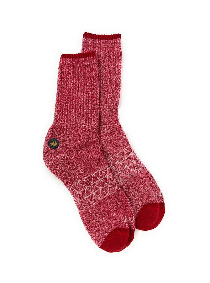 Everyday Cushion Mid-Crew Alpaca Socks, Red / White, Flat.