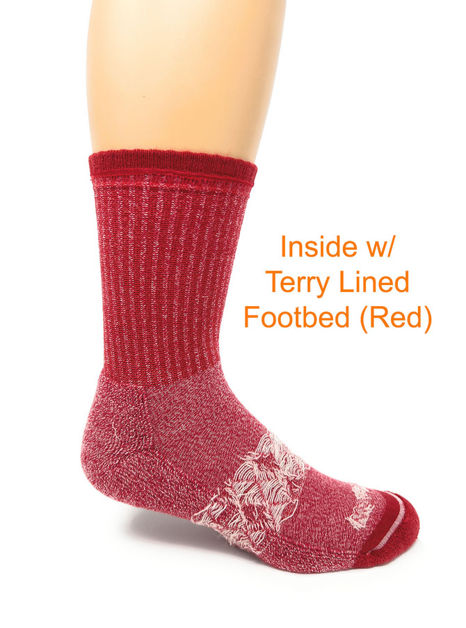 All Purpose Cushioned Alpaca Crew Socks, Red / White, Inside.
