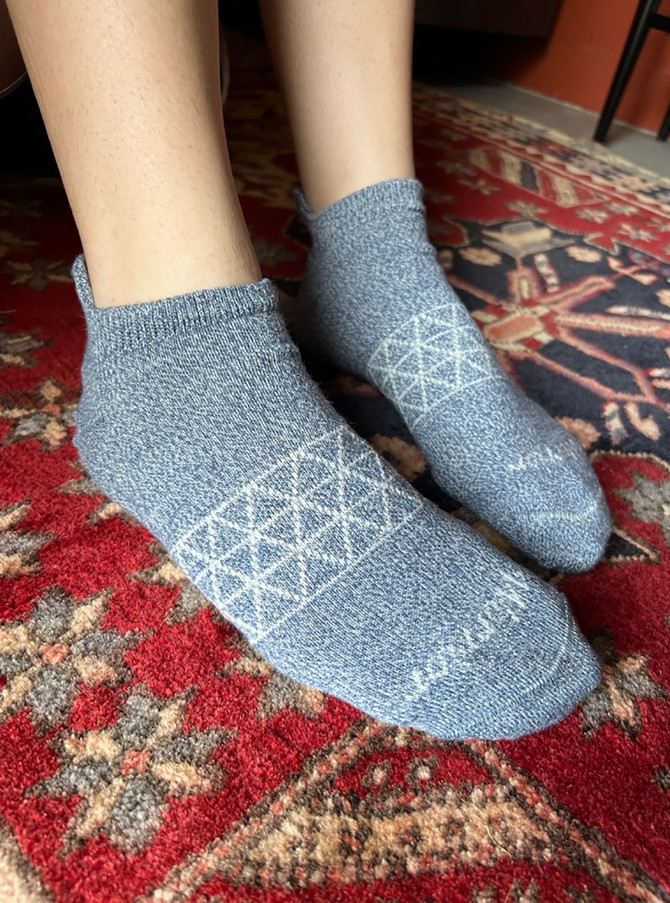 All Purpose Cushioned Alpaca Ankle Socks  - Slate Blue on actual feet.