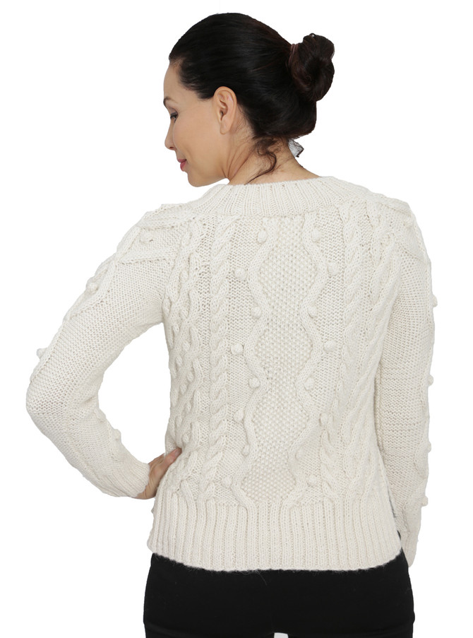 Olivia Aran Cropped 100% Alpaca Wool Sweater 
Back on Model