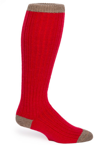 Long John Colorblock Alpaca Boot Socks - Red/Brown Side