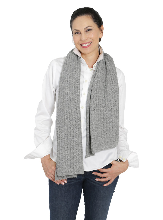 California Cable Knit Alpaca Scarf Draped on Model