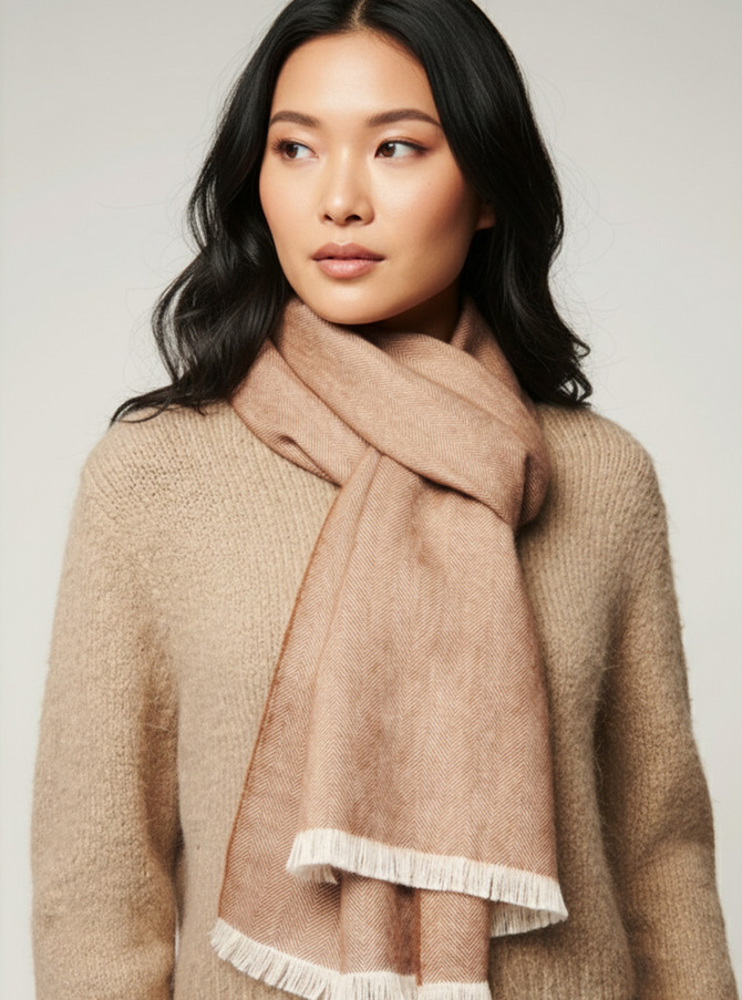 Luxury baby alpaca chevron scarf with eyelash fringe, limited edition wrap on women