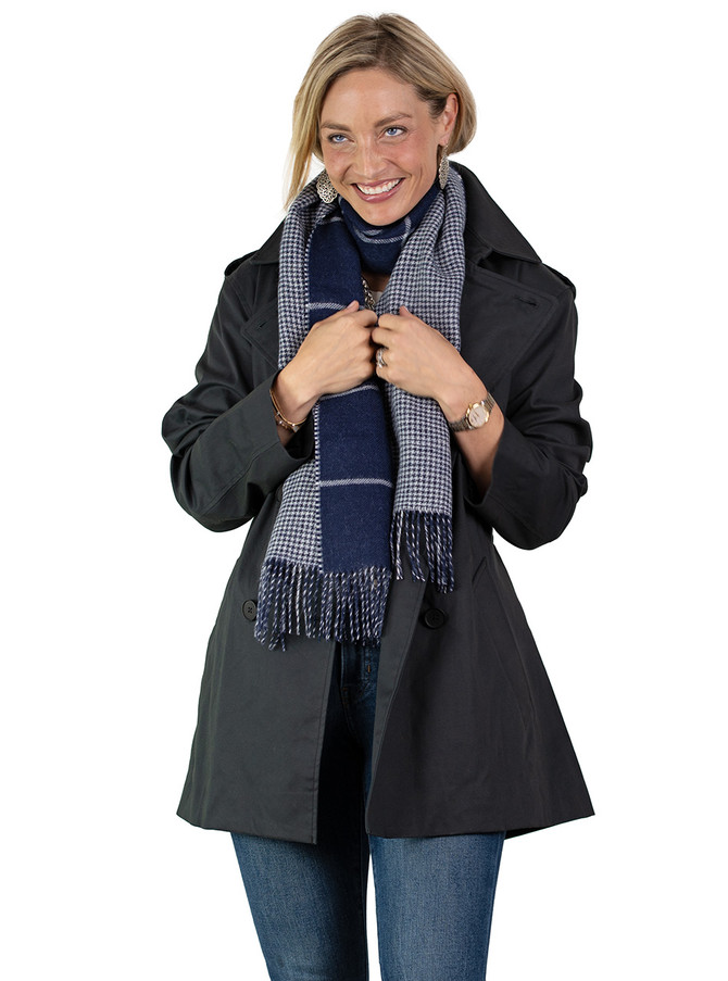 Window Pane Houndstooth Baby Alpaca Scarf, on Model