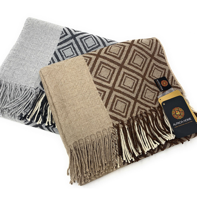 Geometric Diamond Panel 100% Baby Alpaca Throw Blanket
Stacked