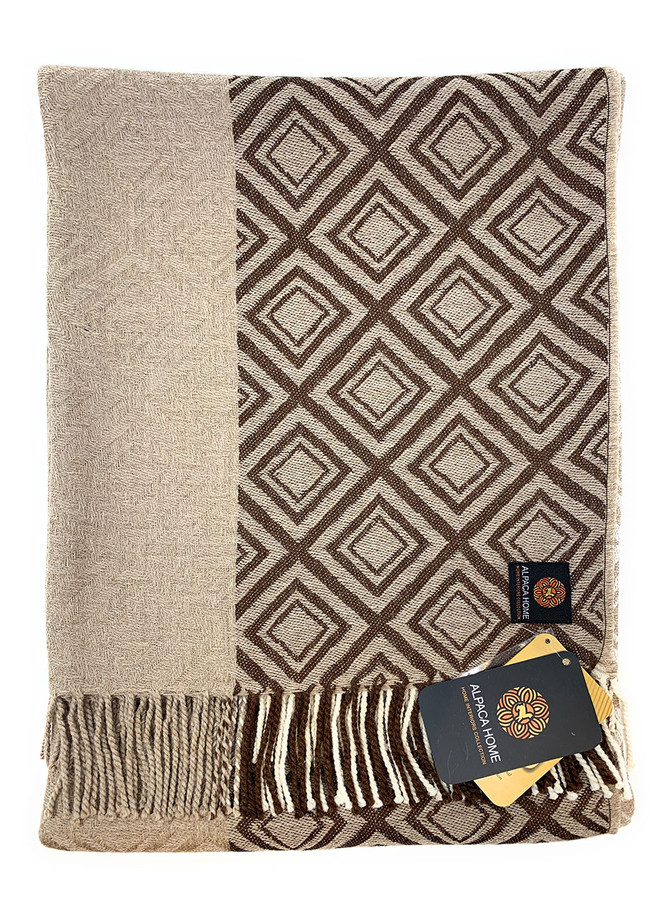 Geometric Diamond Panel 100% Baby Alpaca Throw Blanket
Flat