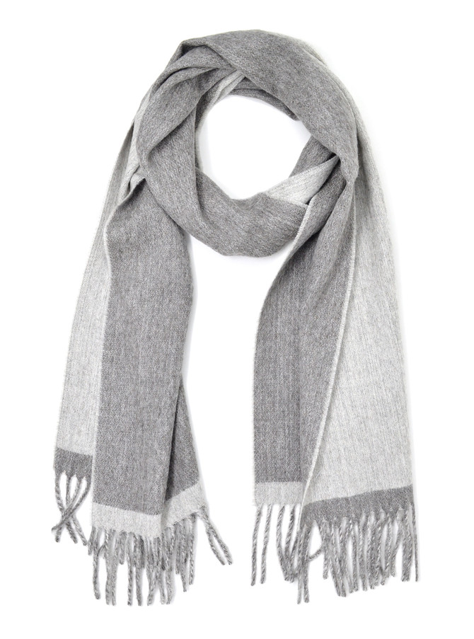 Striped Double Face Two-Sided Scarf made from 100% Baby Alpaca Wool Main- Silver Stripe.