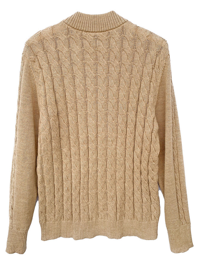 Mister Rogers Cable Knit Cardigan Sweater in Beige
Back