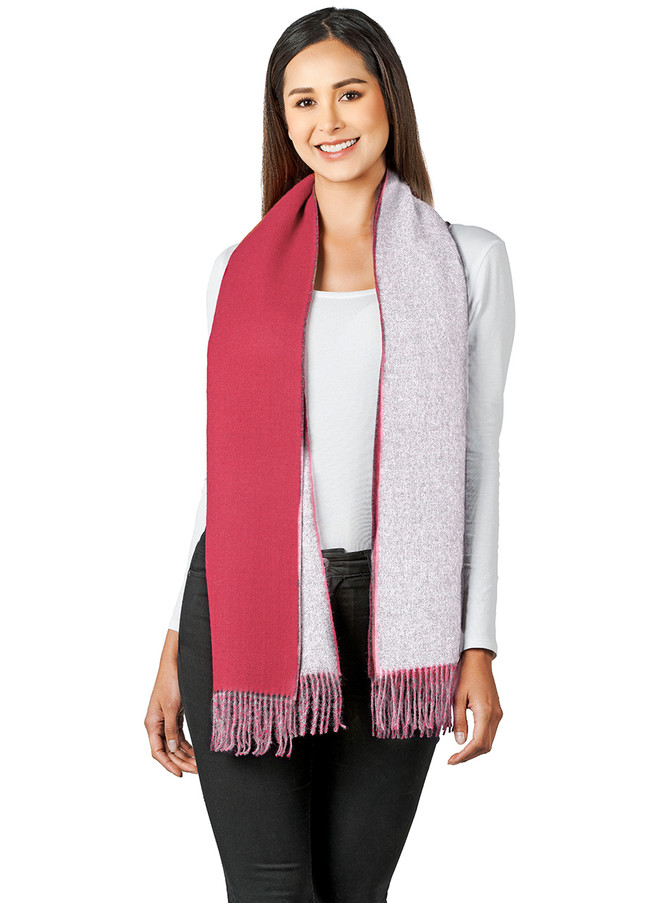 Double Face Baby Alpaca Scarf Reversible, Two-tone, Front, Worn Long