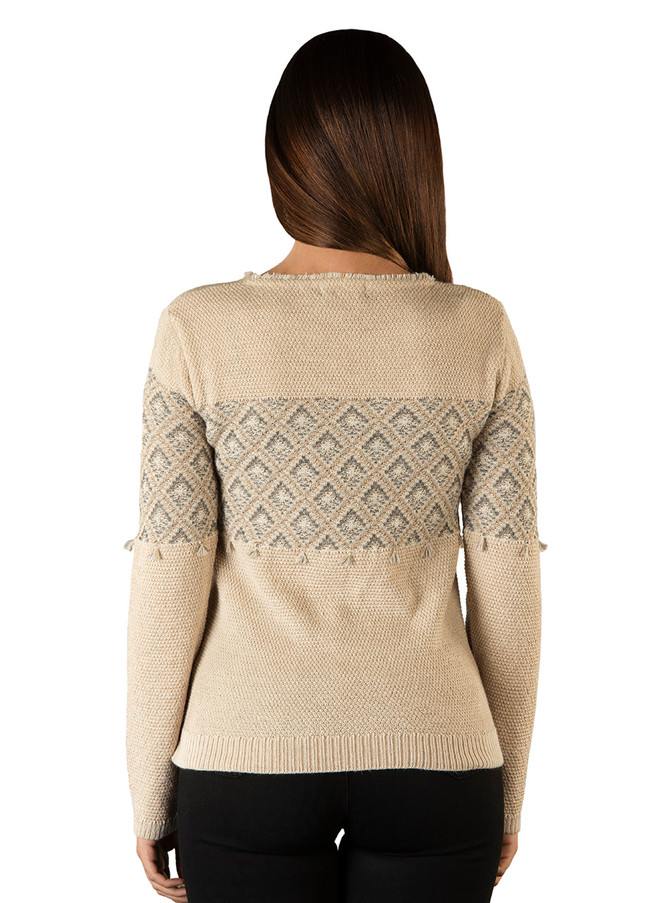 Women's Diamonds Fringe Baby Alpaca Sweater in Golden Ecru
Back