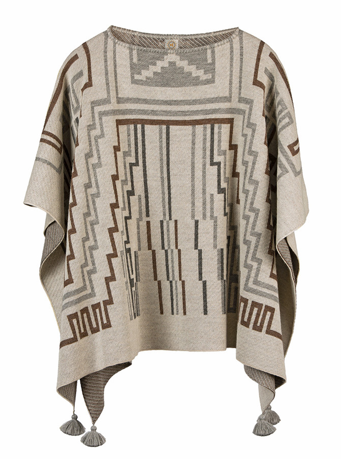 Lineas Baby Alpaca Wool Tassel Poncho Bone
