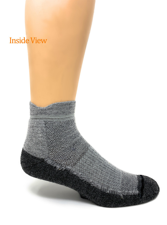 Cross Trainer Cushioned Athletic Quarter Crew Alpaca Socks Off White / Grey - Inside