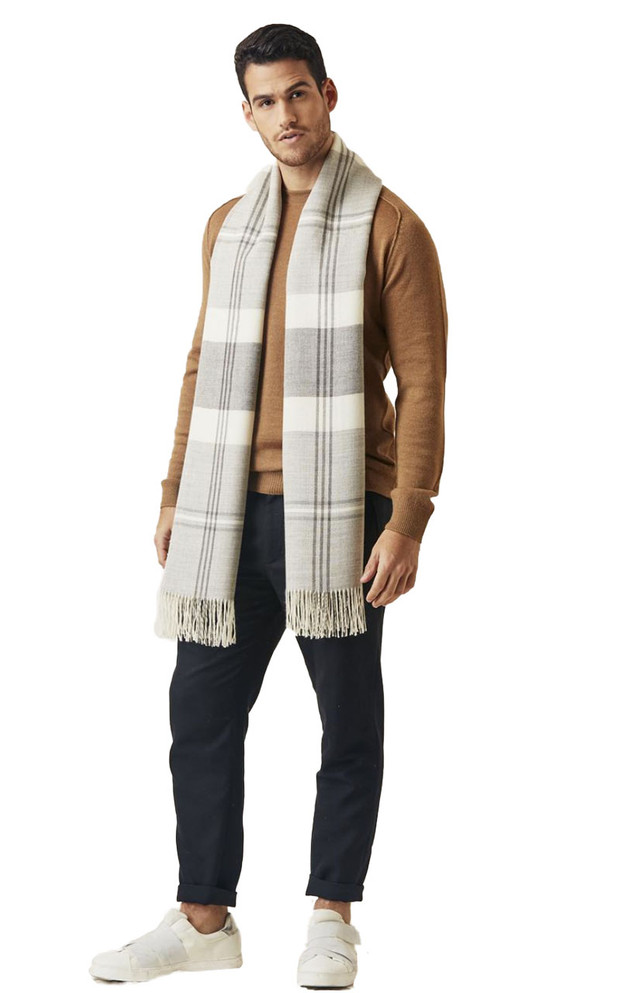 Max Plaid Organic Baby Alpaca Scarf and Wrap / Oversized 
On Man