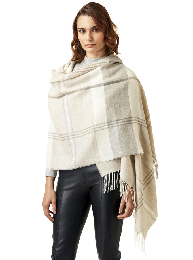 Max Plaid Organic Baby Alpaca Scarf and Wrap / Oversized 
On Woman