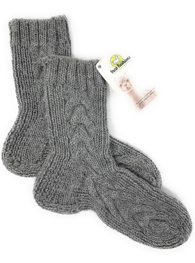 Hand Knit Cable Crew Socks - 100% Pure Alpaca
Flat
