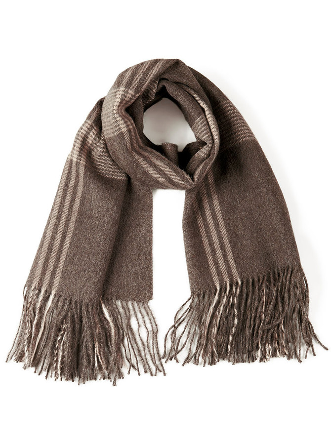 Organic Eco Plaid Scarf & Shawl with Extra Long Fringe, looped.