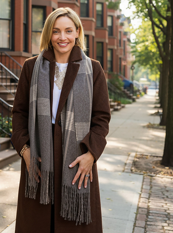 Organic Eco Plaid Scarf & Shawl with Extra Long Fringe, Lifestyle.